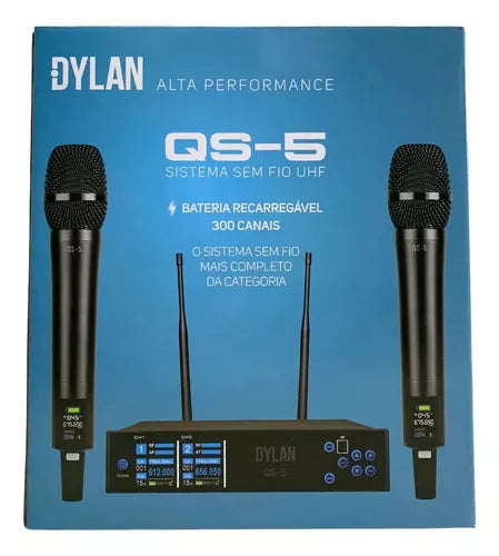 Microfone Duplo Sem Fio Dylan Qs-5 Bateria Recarregável