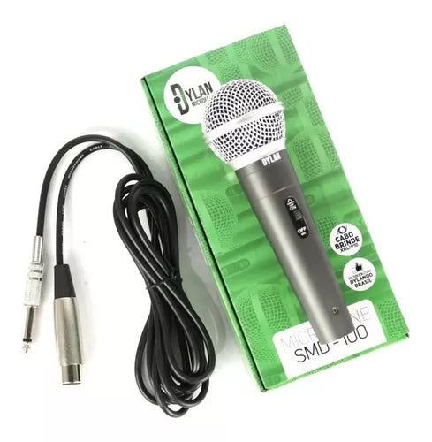 Microfone Com Fio Dinâmico On/off Cabo 3 Metros Dylan Smd100 Cor Preto