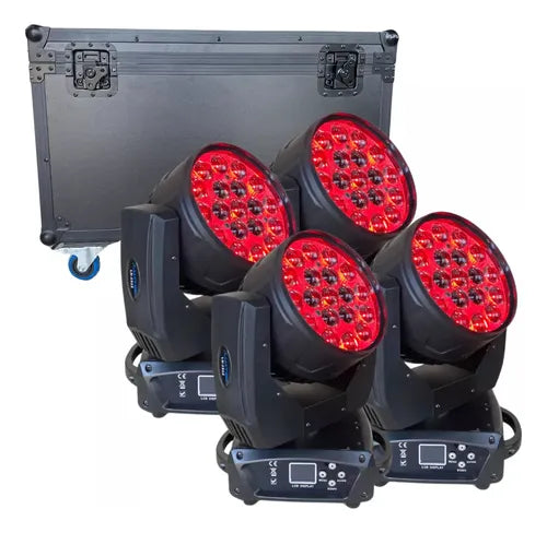 4 Aura Effect Moving Wash Beam Led Zoom 19x15w Rgb + Case