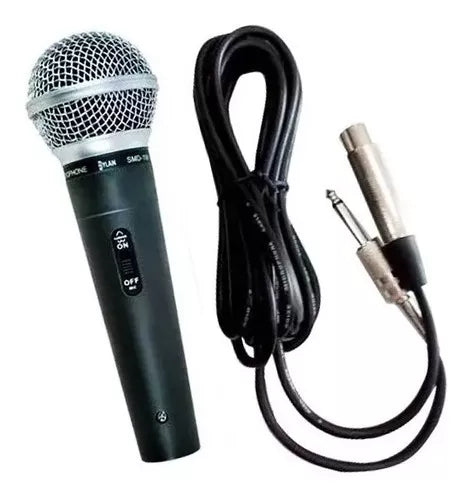 Microfone Com Fio Dinâmico On/off Cabo 3 Metros Dylan Smd100 Cor Preto