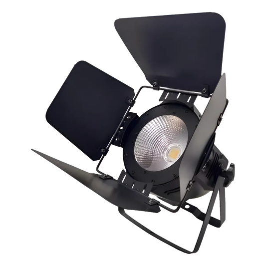 Canhão PAR LED Fresnel 200W DMX com Barndoor – Branco Frio e Quente (Bivolt)