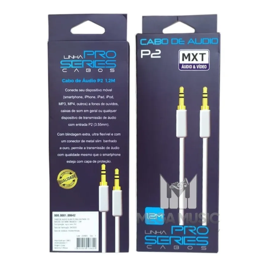 Cabo de Áudio P2 + P2 Pro Series 1,2m Branco – Som Estéreo
