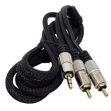 Cabo De Áudio P2 Estéreo + 2 Rca Gold 24k Nylon 1,8m