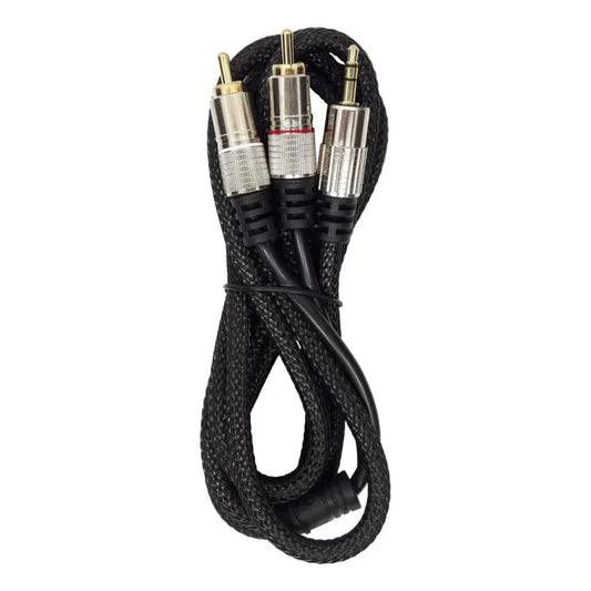 Cabo De Áudio P2 Estéreo + 2 Rca Gold 24k Nylon 1,8m