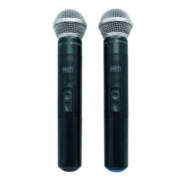Microfone Duplo UHF Sem Fio Profissional MXT UHF-302 com Maleta – Preto