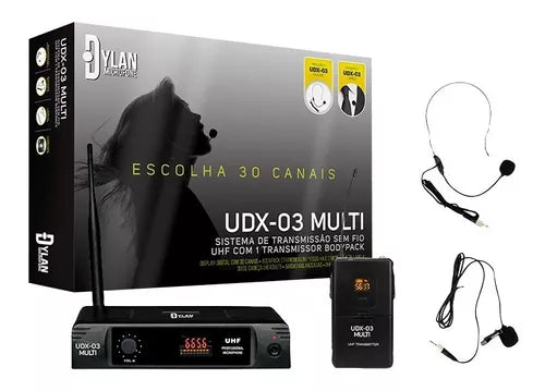 Microfone Headset Lapela Sem Fio Uhf Dylan Trasmissor Udx-03