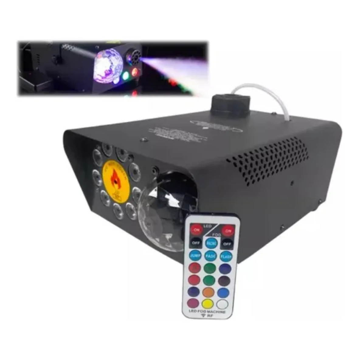 Máquina de Fumaça 750W RGB 9 LEDs com Strobo – Bivolt (110V/127V) Preta