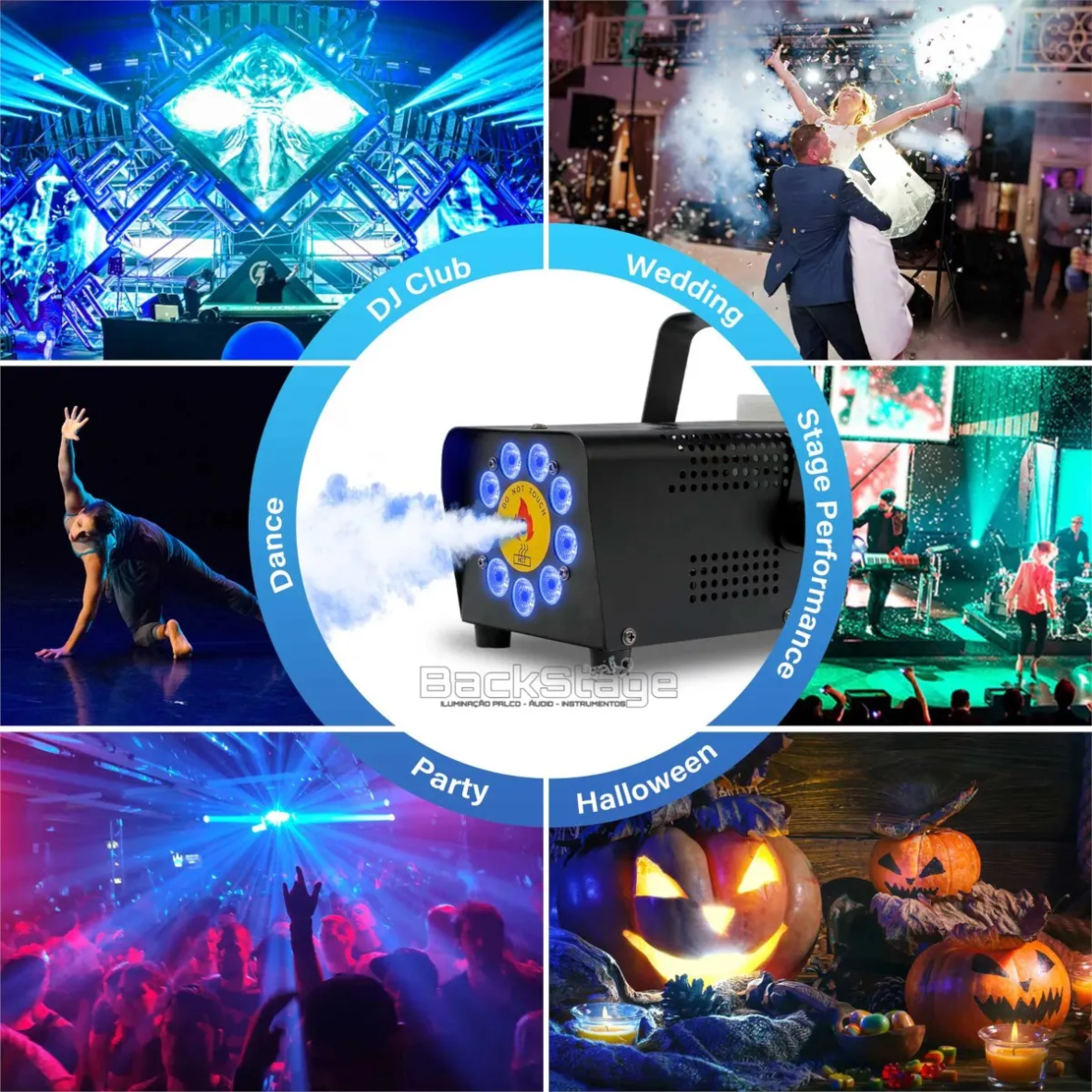 Máquina de Fumaça 750W RGB com 9 LEDs e Strobo – Bivolt (110V/220V)
