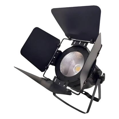 Canhão PAR LED Fresnel 200W DMX com Barndoor – Branco Frio e Quente (Bivolt)