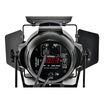 Canhão PAR LED Fresnel 200W DMX com Barndoor – Branco Frio e Quente (Bivolt)