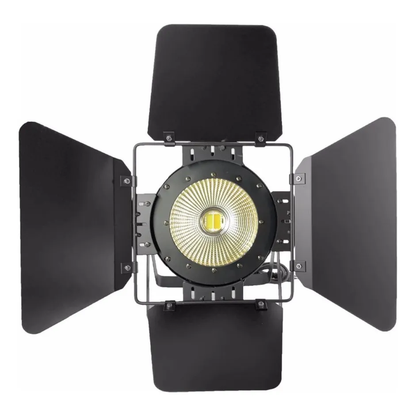 Canhão PAR LED Fresnel 200W DMX com Barndoor – Branco Frio e Quente (Bivolt)