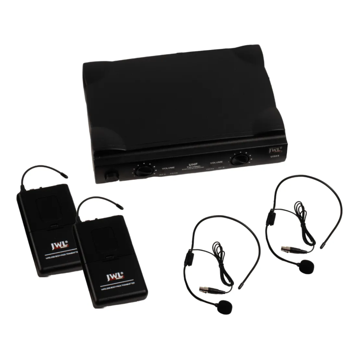 Microfone JWL Duplo UHF Headset Profissional – Preto