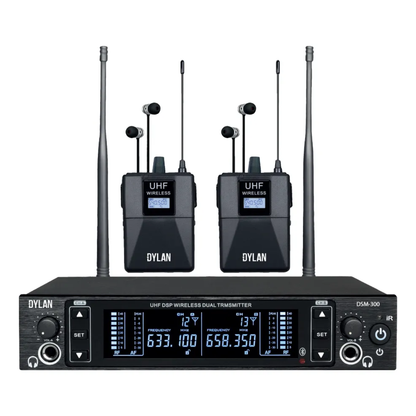 Monitor In-Ear Sem Fio Dylan DSM-300 UHF Duplo Receptor – Preto