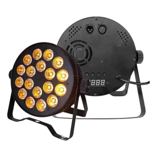 Canhão LED PAR 18x18W RGBWA + UV Hexaled DMX – Carcaça em Ferro
