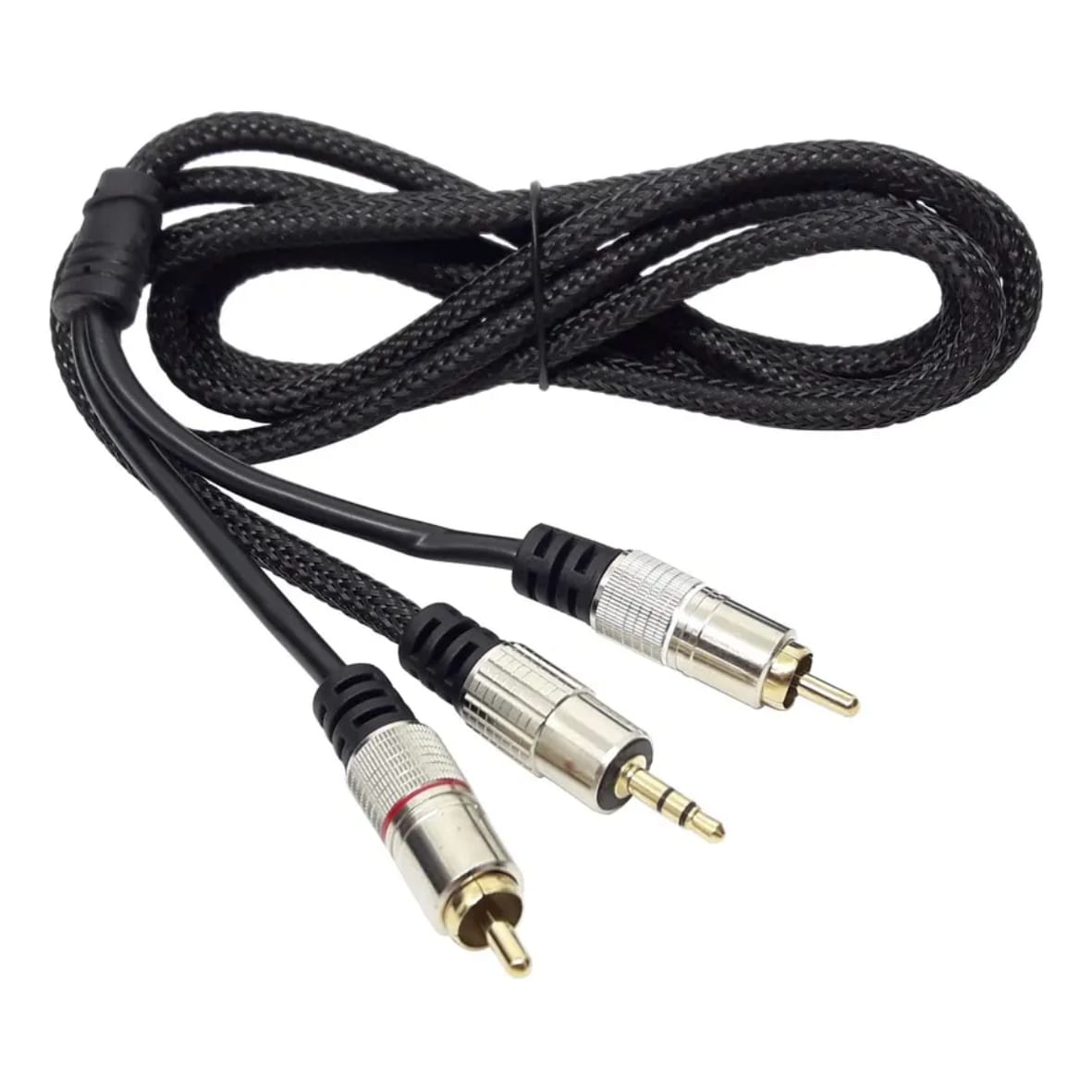 Cabo De Áudio P2 Estéreo + 2 Rca Gold 24k Nylon 1,8m