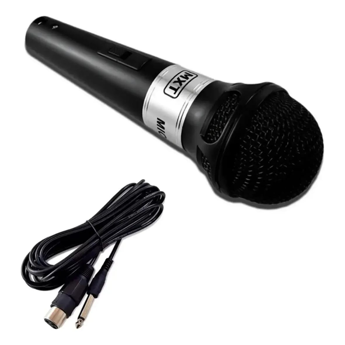 Microfone de Mão Duplo para Karaoke e Igreja com 2 Cabos de 5m – Preto/Prata