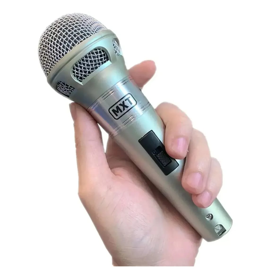 Microfone de Mão Duplo para Karaoke e Igreja com 2 Cabos de 5m – Preto/Prata