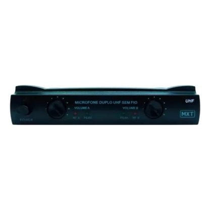Microfone Duplo UHF Sem Fio Profissional MXT UHF-302 com Maleta – Preto