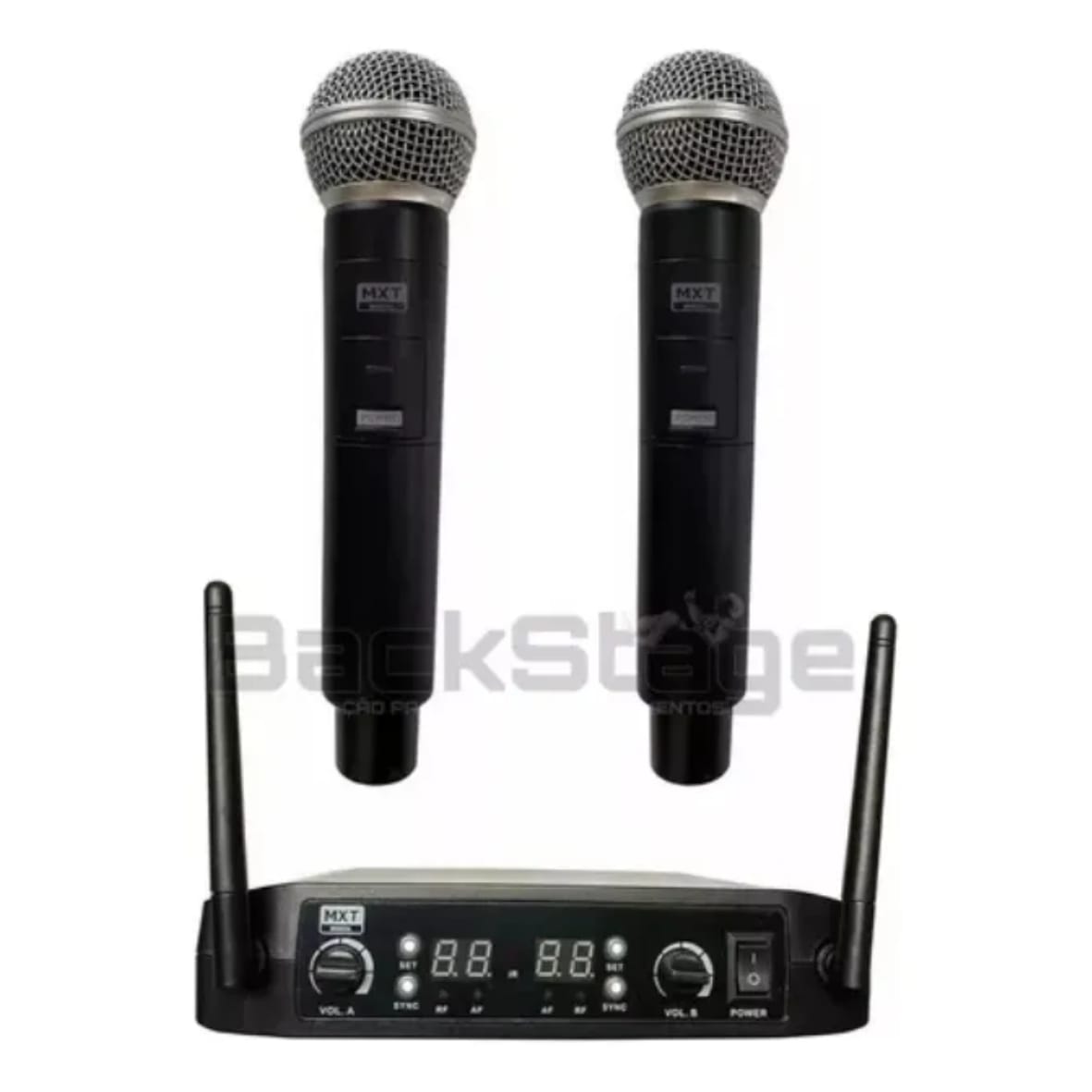 Microfone Sem Fio Duplo de Mão UHF Profissional – 100 Canais – Preto