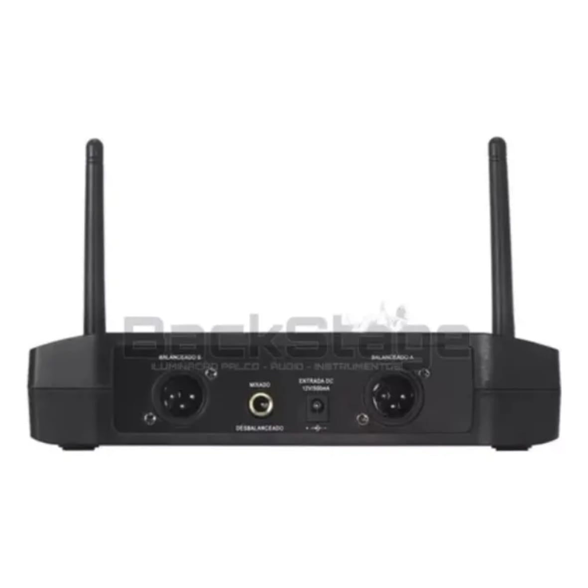 Microfone Sem Fio Duplo de Mão UHF Profissional – 100 Canais – Preto